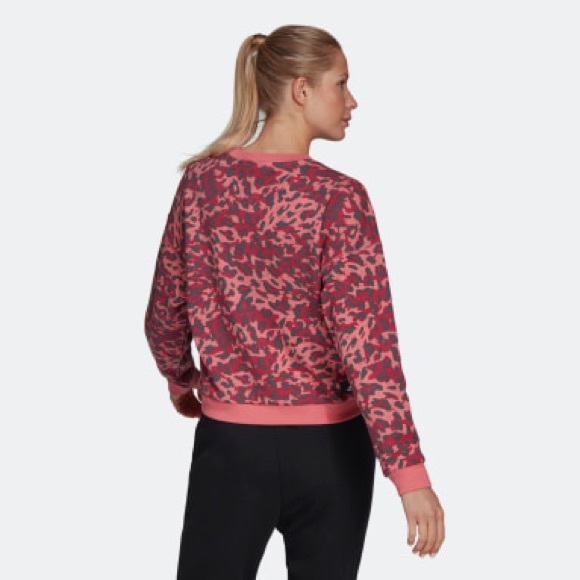 Adidas Pink Grey Leopard Animal Print Logo Sweatshirt Sweater Large - Picture 6 of 8